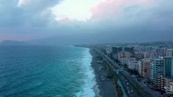 Dramatic Sea  Filmed on a Drone in the Sunset