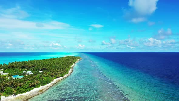 Aerial top down tourism of tropical seashore beach break by shallow water with white sand background