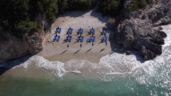 Idyllic Tropical Coastline Aerial View Paradise Beach in Albania Vacations Holiday Concept