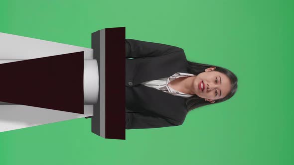 Woman Of Organization Representative Speaking At A Press Conference In Government With Green Screen