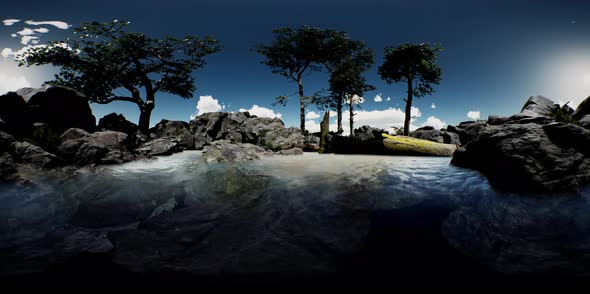 VR 360 Camera Moving Near Rocky Island alt