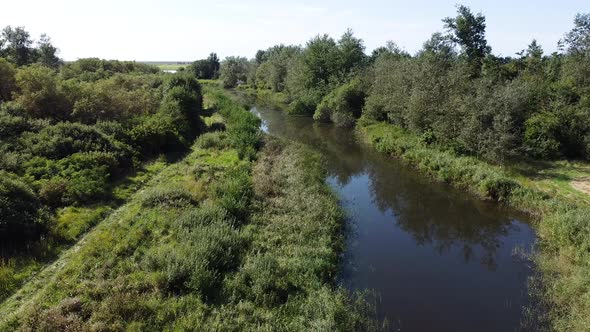 Aerial Shot Of Nature Valley With Blue River In Germany, Drone