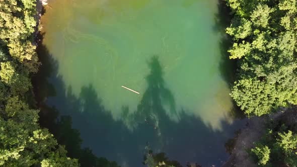 Flying Down Above Polluted Lake In Baia Sprie, Romania