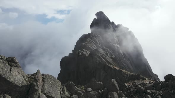 Huge Stones Boulders and Rocks Shrouded in Low Clouds Ergaki Natural Park