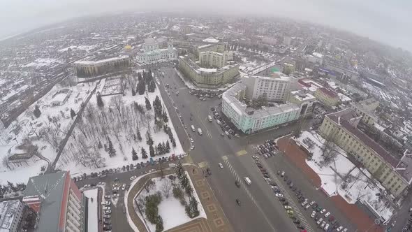 Flying Over the City Centre of Kursk, Russia. Aerial View