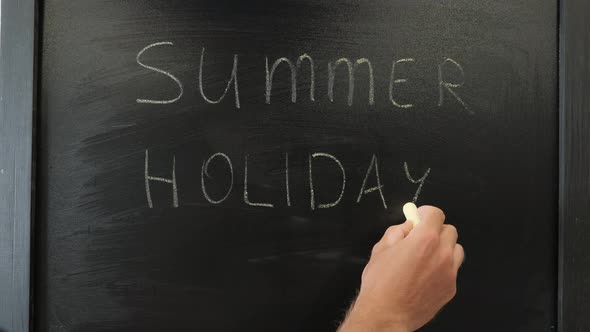 Summer holidays written on chalkboard