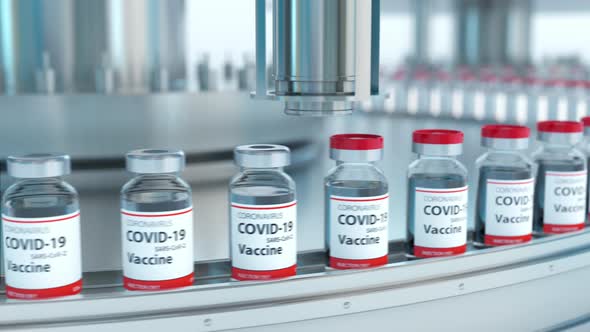 Mass production of coronavirus covid-19 vaccine with machinery conveyor line 4k