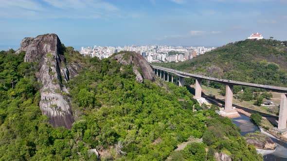 Aerial cityscape of downtown Vitoria Espirito Santo Brazil.