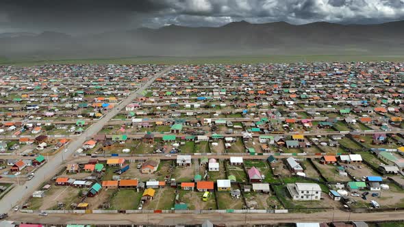 Aerial View of City Landscape of Colorful Houses in Mongolia