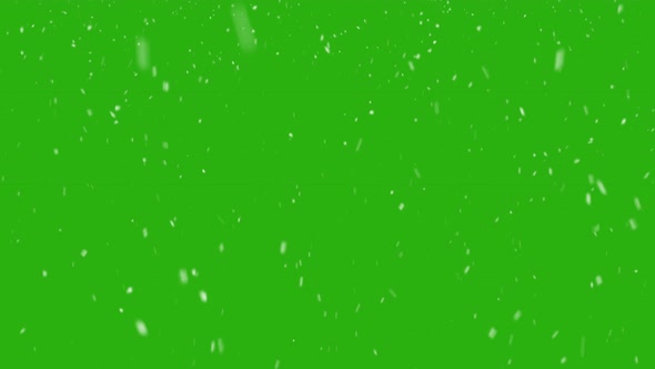 Snowflakes falling chaotic against greenscreen background, VFX