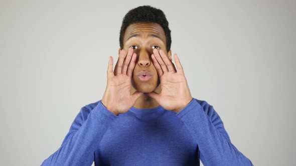 African Man Talking Loud Shouting White Background