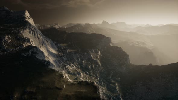 Dramatic Sky Over Steps in a Mountain.