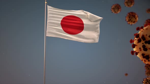 Japan  Flag With Corona Virus Attack 4K alt