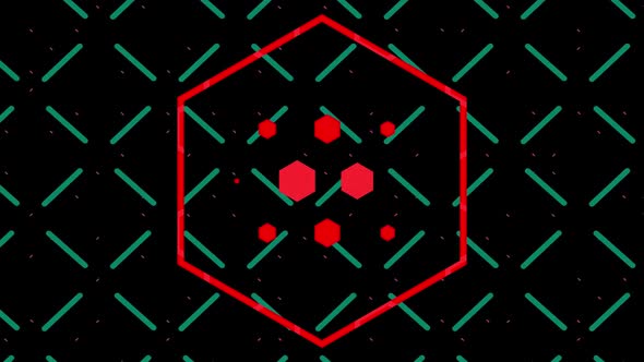 Red hexagons over pulsing green grid on black background