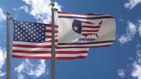 Usa Flag Vs Oxnard City Flag California  On Flagpole