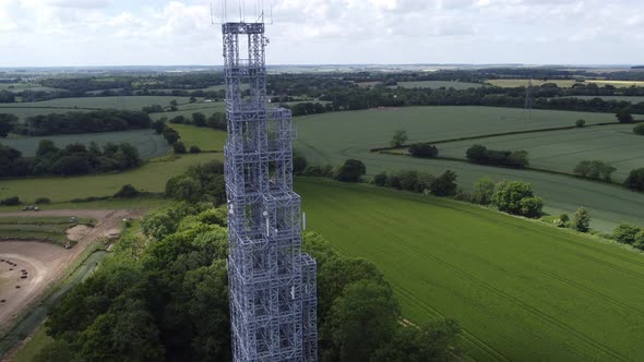 Telecoms mast ,tower UK rising  drone aerial view