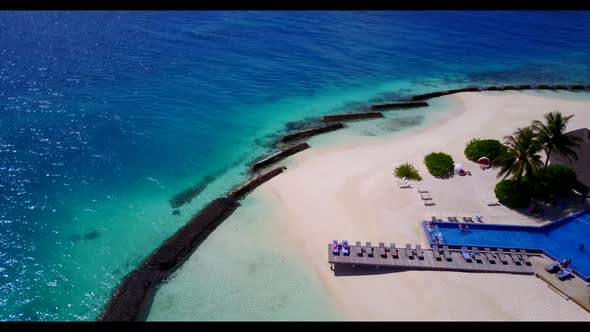 Aerial sky of luxury seashore beach wildlife by turquoise ocean with white sandy background of a pic