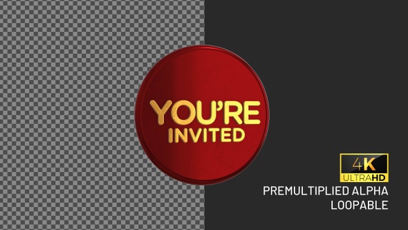 You Are Invited Rotating Looping Badge with Alpha Channel