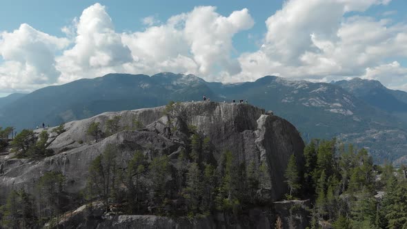 Aerial view of Chief Mountain during a cloudy day. Taken in Squamish, North of Vancouver, British Co