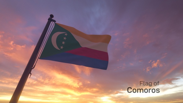 Comoros Flag on a Flagpole V3