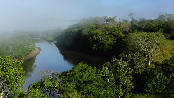 Aerial Drone View of San Carlos River (Rio San Carlos) in Costa Rica, that Connects to Nicaragua, wi