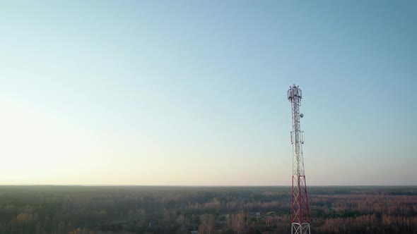 Communication Tower on the Background of the Evening Sky in Autumn