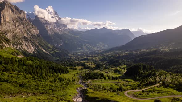 Hyperlapse close to Grosse Scheidegg in Grindelwald, flying westwards