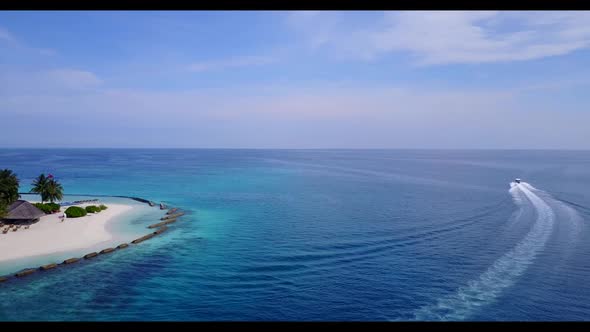 Aerial tourism of perfect shore beach trip by blue sea with white sand background of journey near re