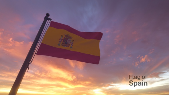Spain Flag on a Flagpole V3