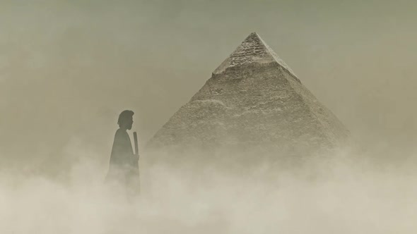 Moses in Egypt with the Great Pyramid of Giza