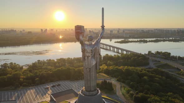 Monument Motherland in the Morning. Kyiv, Ukraine. Aerial View