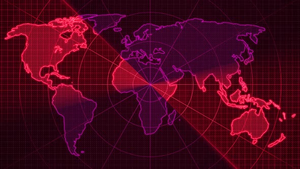 Pink Red Color World Map Searching Radar Hud Animated