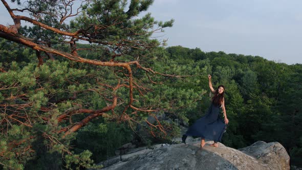 Fashion Woman Portrait in Blue Dress Outdoor