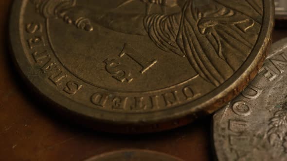 Rotating stock footage shot of American monetary coins 