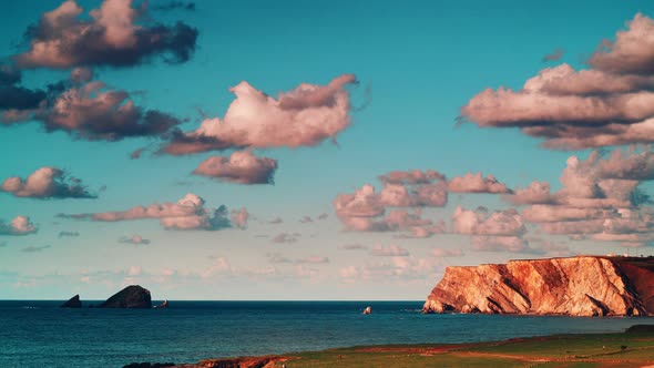 Asturias Coast and Cape Penas cliff, Spain. Timelapse