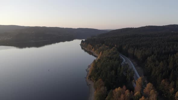 Drone wide shot Lipno Dam - Sumava National Park, Czech Republic, Europe