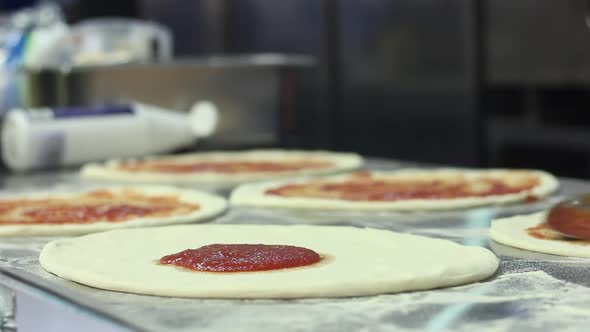 Chef Smears Ketchup Pizza Dough