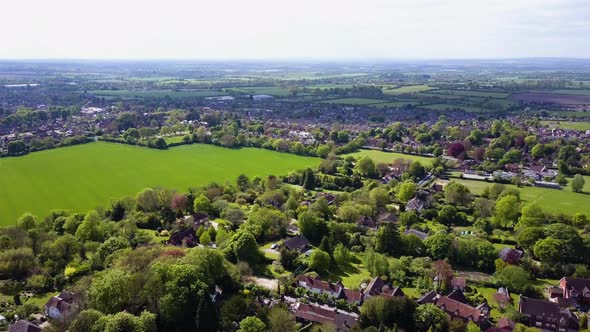 Panoramic panning shot of english countryside in Buckinghamshire, chiltern hills.