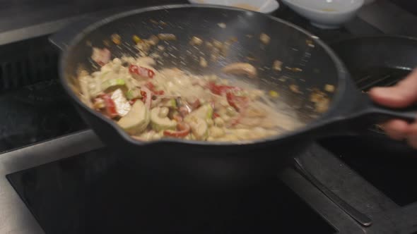 Boiling Cream Sauce At Restaurant Kitchen