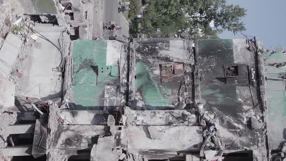 Vertical Video of Borodyanka Ukraine  Destroyed Building During the War