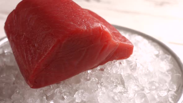 Raw Fish Meat on Ice.