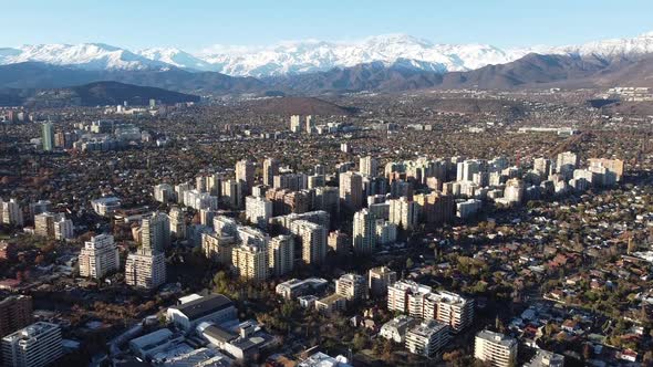 Flying over Santiago in Chile. Drone View.