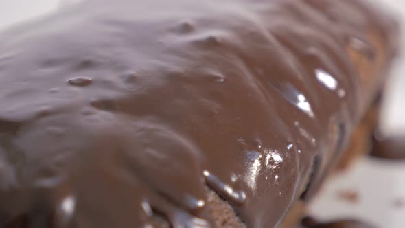 Tasty chocolate cake glaze slow panning 4K 2160p UltraHD footage - Chocolate cake glazed  surface cl