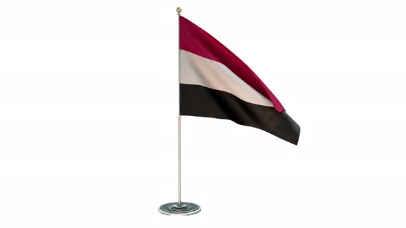 Yemen Small Flag Pole Looping  Animation Include Alpha Channel