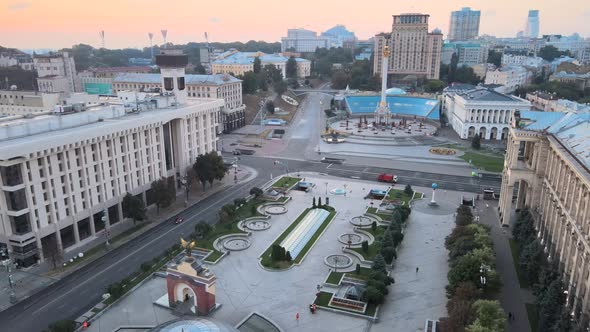 Independence Square in the Morning. Kyiv, Ukraine. Aerial View