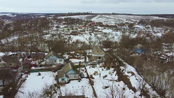 Bird'seye View of Small Town Buildings in Winter