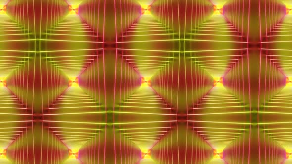 Yellow Pink Color Neon Zoom In Tunnel Pattern Background Animation