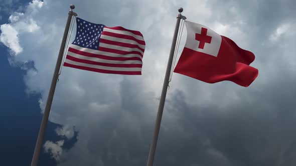 Waving Flags Of The United States And The Tonga 2K