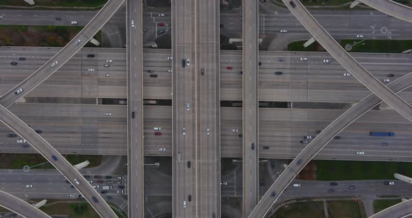 Birds eye view of cars on I-10 West in Houston, Texas
