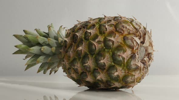 Slow tilt on fresh Ananas comosus on white 4K 2160p 30fps UltraHD  footage - Exotic pineapple fruit 